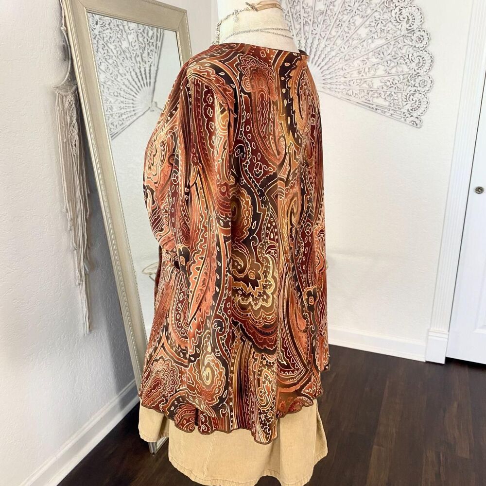 Vintage Made in USA Fairycore Boho Brown Paisley Handkerchief Asymmetric Top L - Picture 6 of 8